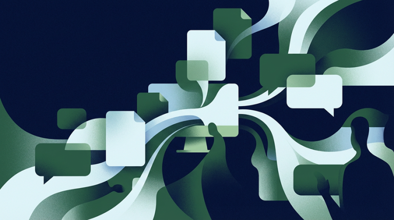 Abstract illustration showing arrows, speech bubbles and curved lines representing content marketing